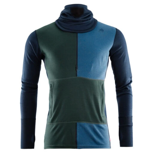 Aclima WarmWool Hoodsweater W/zip M's Navy Blazer/Green Gables/Coastal Fjord